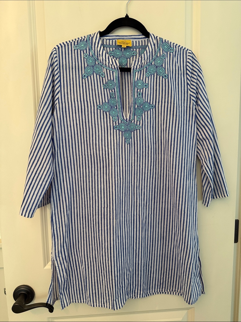 Roberta Roller Rabbit Embroidered Kurta Striped Tunic Dress Beach Cover-up Sz S